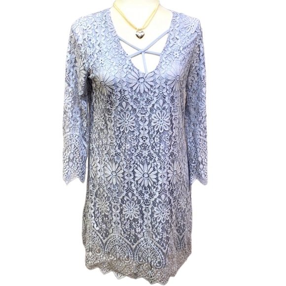 Altar’d State Lace Scalloped Hem Short Dress - Picture 1 of 4